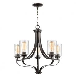 5-Light Oil Rubbed Bronze Chandelier with Glass Shades by Titan Lighting