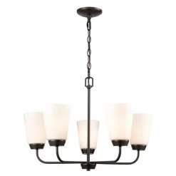 5-Light Oil Rubbed Bronze Candelabra Chandelier with Glass Shades by Titan Lighting