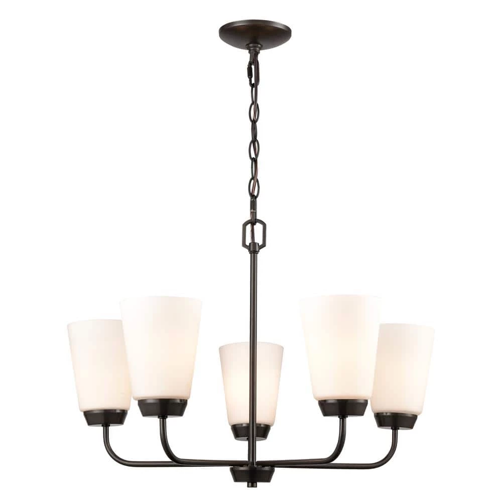 5-Light Oil Rubbed Bronze Candelabra Chandelier with Glass Shades by Titan Lighting 3 5-Light Oil Rubbed Bronze Candelabra Chandelier with Glass Shades by Titan Lighting