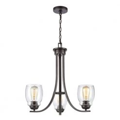 3-Light Oil Rubbed Bronze Candelabra Chandelier with Glass Shades by Titan Lighting