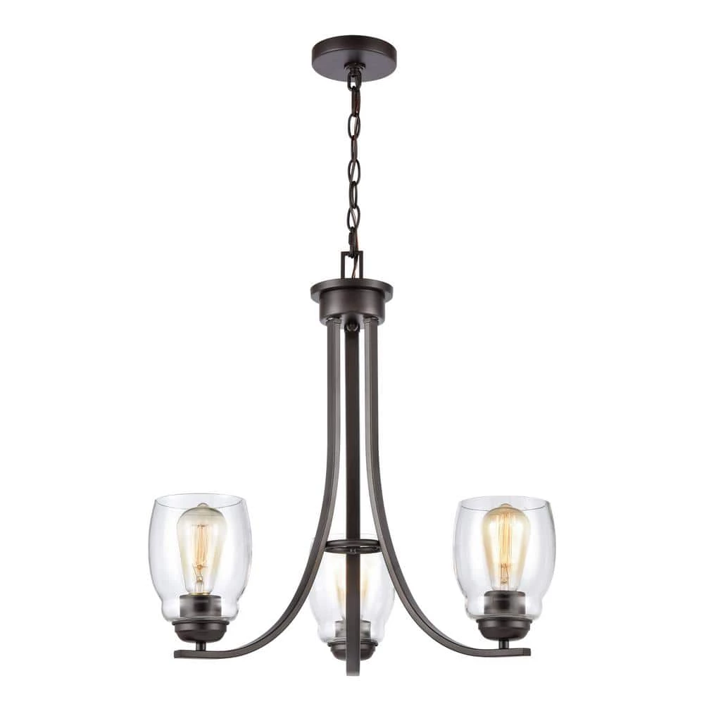 3-Light Oil Rubbed Bronze Candelabra Chandelier with Glass Shades by Titan Lighting 3 3-Light Oil Rubbed Bronze Candelabra Chandelier with Glass Shades by Titan Lighting