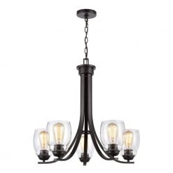 5-Light Oil Rubbed Bronze Candelabra Chandelier with Glass Shades by Titan Lighting