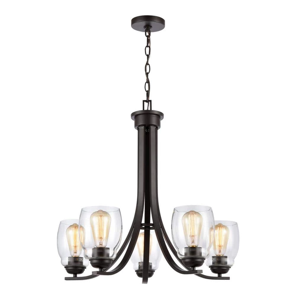 5-Light Oil Rubbed Bronze Candelabra Chandelier with Glass Shades by Titan Lighting 3 5-Light Oil Rubbed Bronze Candelabra Chandelier with Glass Shades by Titan Lighting