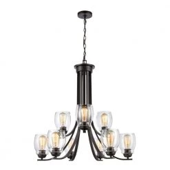 9-Light Oil Rubbed Bronze Tiered Chandelier with Glass Shades by Titan Lighting