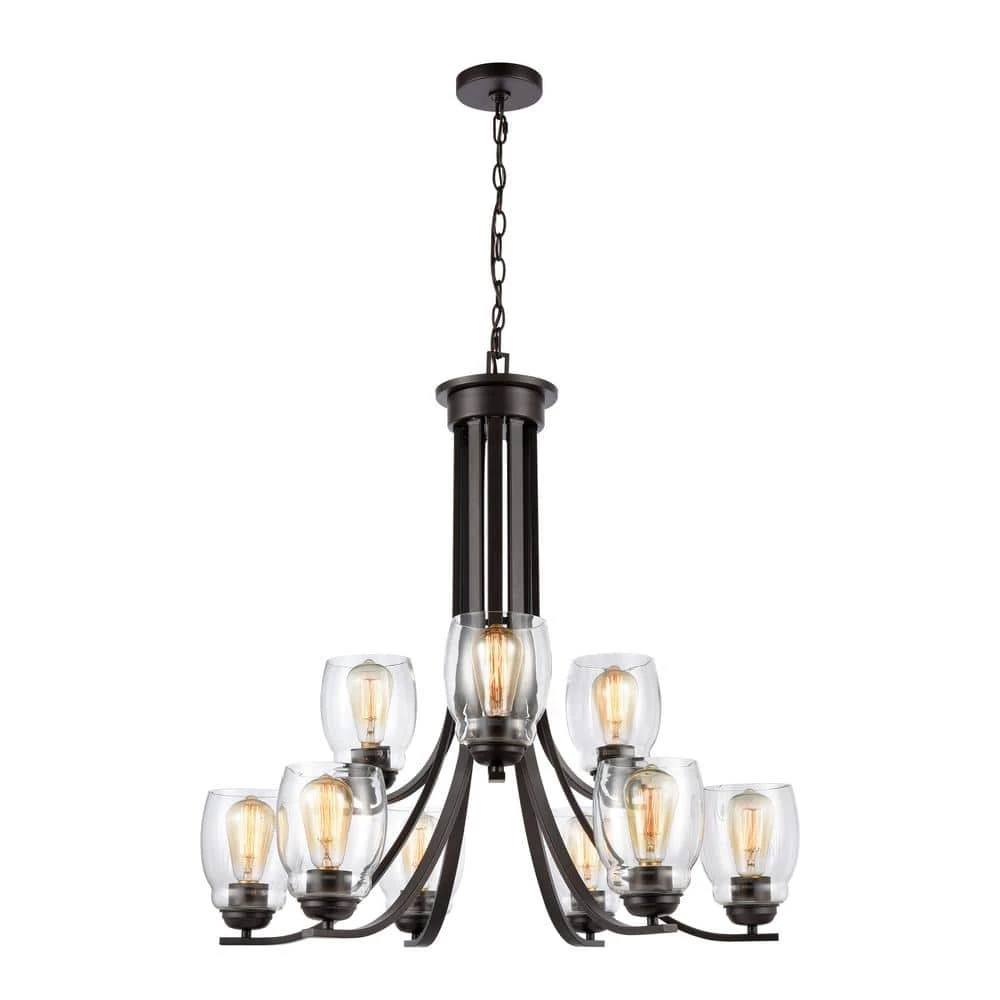 9-Light Oil Rubbed Bronze Tiered Chandelier with Glass Shades by Titan Lighting 3 9-Light Oil Rubbed Bronze Tiered Chandelier with Glass Shades by Titan Lighting