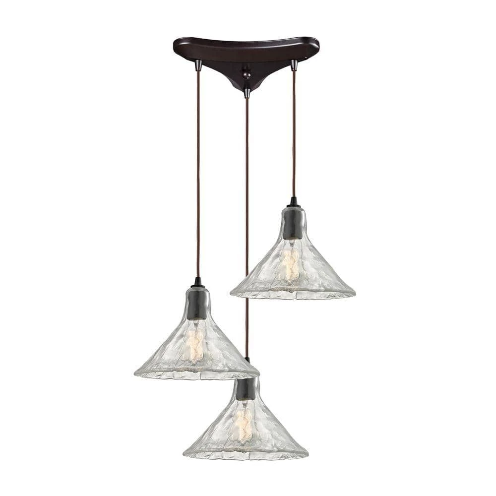 Hand Formed Glass 3-Light Oil Rubbed Bronze Pendant by Titan Lighting 3 Hand Formed Glass 3-Light Oil Rubbed Bronze Pendant by Titan Lighting