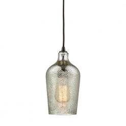 Hammered Glass 1-Light Oil Rubbed Bronze with Hammered Mercury Glass Pendant by Titan Lighting