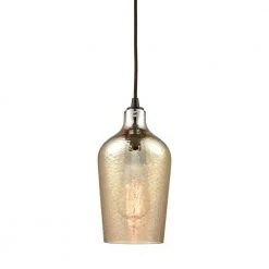 Hammered Glass 1-Light Oil Rubbed Bronze with Hammered Amber Plated Glass Pendant by Titan Lighting