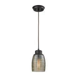 Muncie 1-Light Oil Rubbed Bronze with Champagne Plated Spun Glass Pendant by Titan Lighting