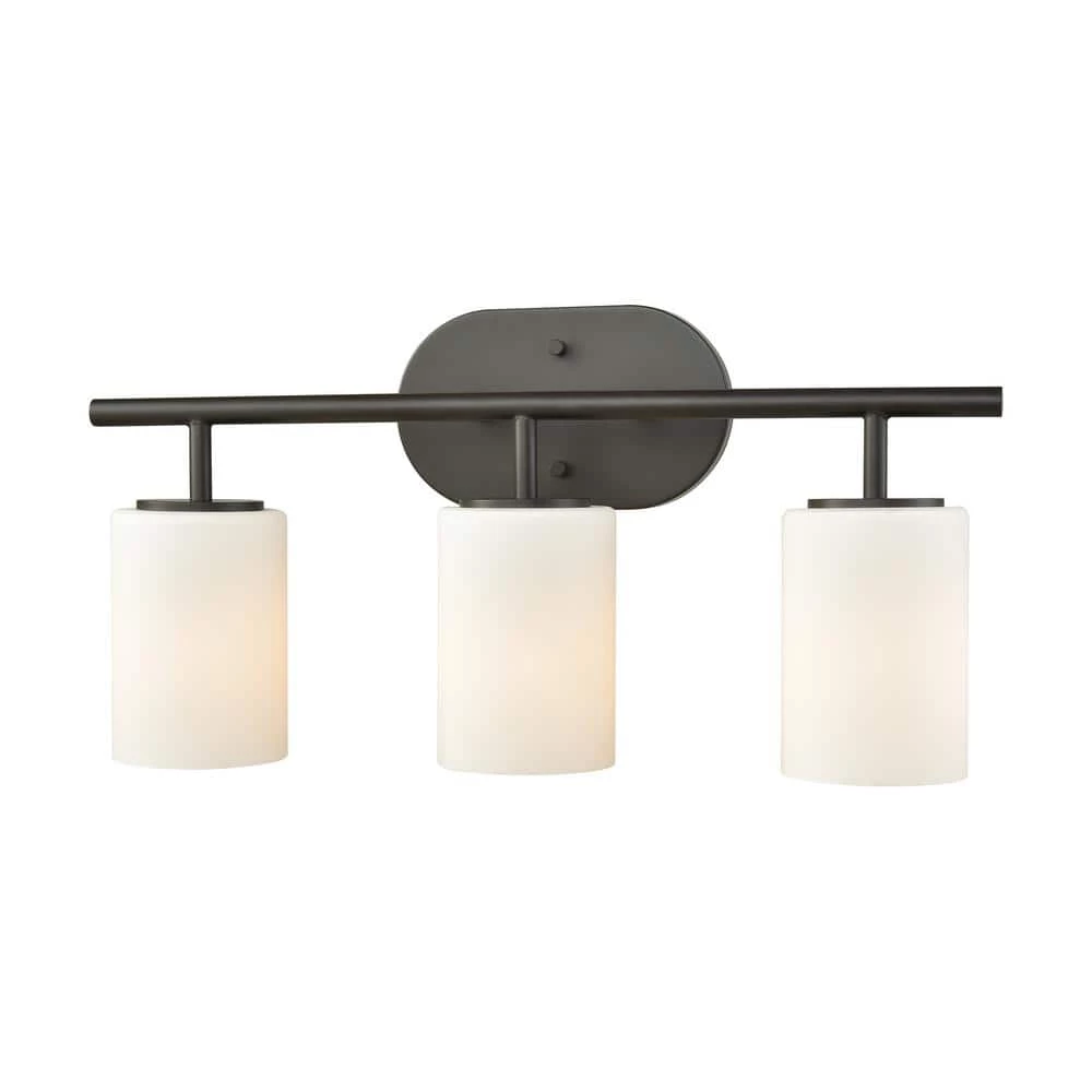 Pemlico 3-Light Oil Rubbed Bronze with White Glass Bath Light by Titan Lighting 3 Pemlico 3-Light Oil Rubbed Bronze with White Glass Bath Light by Titan Lighting