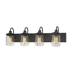 Hamel 4-Light Oil Rubbed Bronze with Clear Seedy Glass Bath Light by Titan Lighting