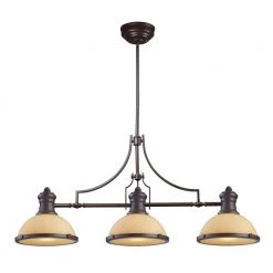 Chadwick 3-Light Oiled Bronze Island Light With Amber Glass Shades by Titan Lighting