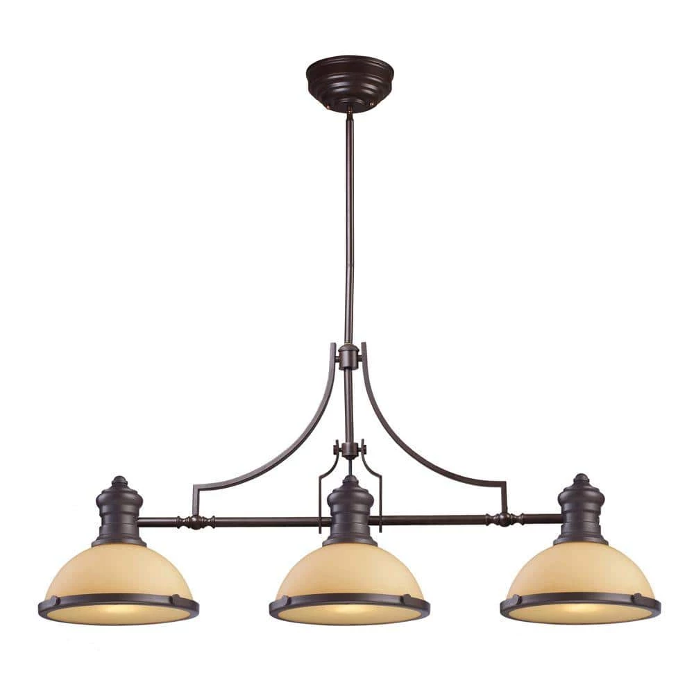Chadwick 3-Light Oiled Bronze Island Light With Amber Glass Shades by Titan Lighting 3 Chadwick 3-Light Oiled Bronze Island Light With Amber Glass Shades by Titan Lighting