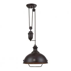 Farmhouse 1-Light Oiled Bronze Ceiling Mount Pendant by Titan Lighting