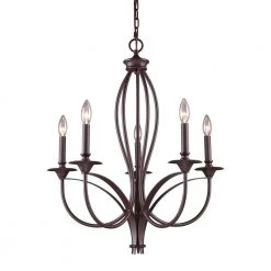 Medford 5-Light Oiled Bronze Ceiling Mount Chandelier by Titan Lighting