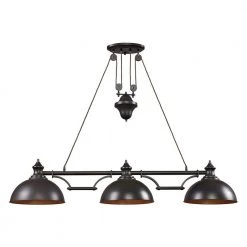 Farmhouse 3-Light Oiled Bronze Billiard Light With Metal Shades by Titan Lighting