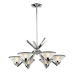Refraction 6-Light Polished Chrome Chandelier With Etched Clear Glass Shades by Titan Lighting