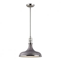 Rutherford 1-Light Polished Nickel/Weathered Zinc Pendant by Titan Lighting