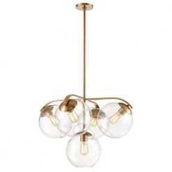 Collective 5-Light Satin Brass Chandelier with Glass Shades by Titan Lighting