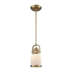 Brooksdale 1-Light Satin Brass with White Glass Pendant by Titan Lighting