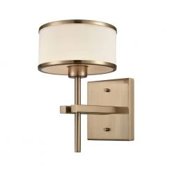 Utica 1-Light Satin Brass with Opal White Glass Bath Light by Titan Lighting