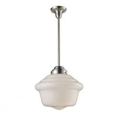 Schoolhouse Pendants 1-Light Satin Nickel Ceiling Mount Pendant by Titan Lighting