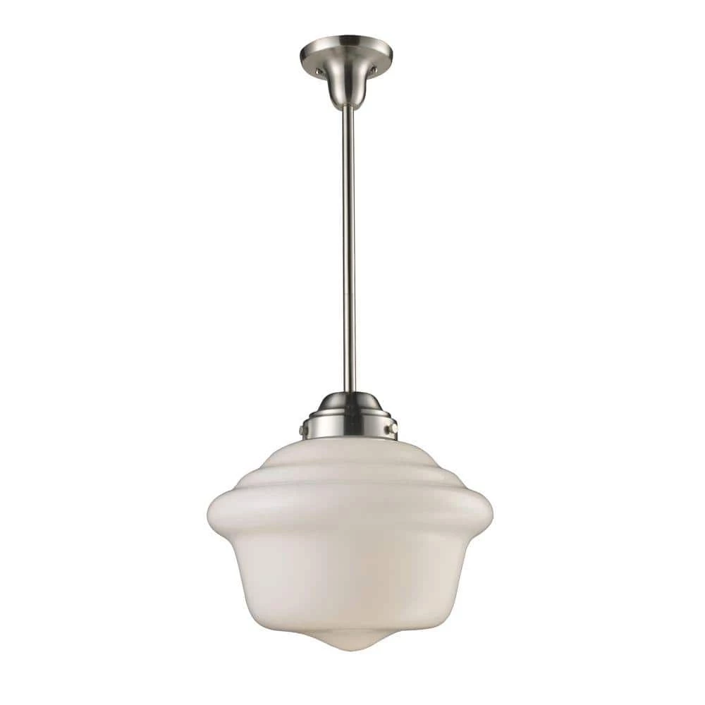 Schoolhouse Pendants 1-Light Satin Nickel Ceiling Mount Pendant by Titan Lighting 2 Schoolhouse Pendants 1-Light Satin Nickel Ceiling Mount Pendant by Titan Lighting