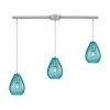 Lagoon 3-Light Linear Bar in Satin Nickel with Aqua Water Glass Pendant by Titan Lighting