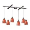 Arco Baleno 6-Light Satin Nickel Pendant with Multi Glass Shade by Titan Lighting