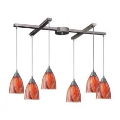 Arco Baleno 6-Light Satin Nickel Pendant with Multi Glass Shade by Titan Lighting