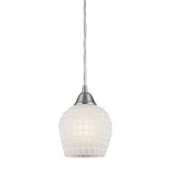 Fusion 1-Light Satin Nickel Pendant with White Mosaic Glass Shade by Titan Lighting