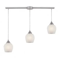 Fusion 3-Light Linear Satin Nickel Pendant with White Mosaic Glass by Titan Lighting