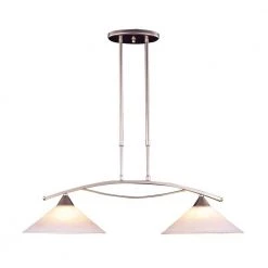 Elysburg 2-Light Satin Nickel Island Light With White Marbleized Glass Shades by Titan Lighting