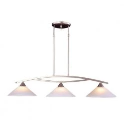 Elysburg 3-Light Satin Nickel Island Light With White Marbleized Glass Shades by Titan Lighting