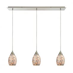 Capri 3-Light Satin Nickel and Gray Capiz Shell Pendant by Titan Lighting