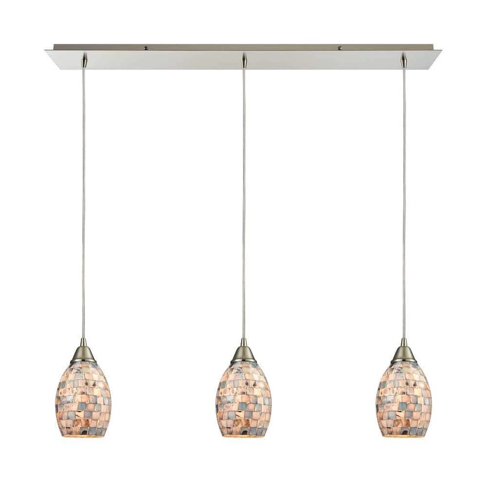 Capri 3-Light Satin Nickel and Gray Capiz Shell Pendant by Titan Lighting 3 Capri 3-Light Satin Nickel and Gray Capiz Shell Pendant by Titan Lighting