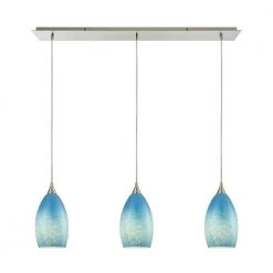 Earth 3-Light Satin Nickel Pendant with Sky Blue Glass by Titan Lighting