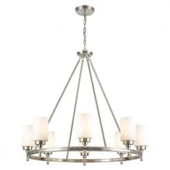 Dawson 8-Light Satin Nickel Wagon Wheel Chandelier with Glass Shades by Titan Lighting