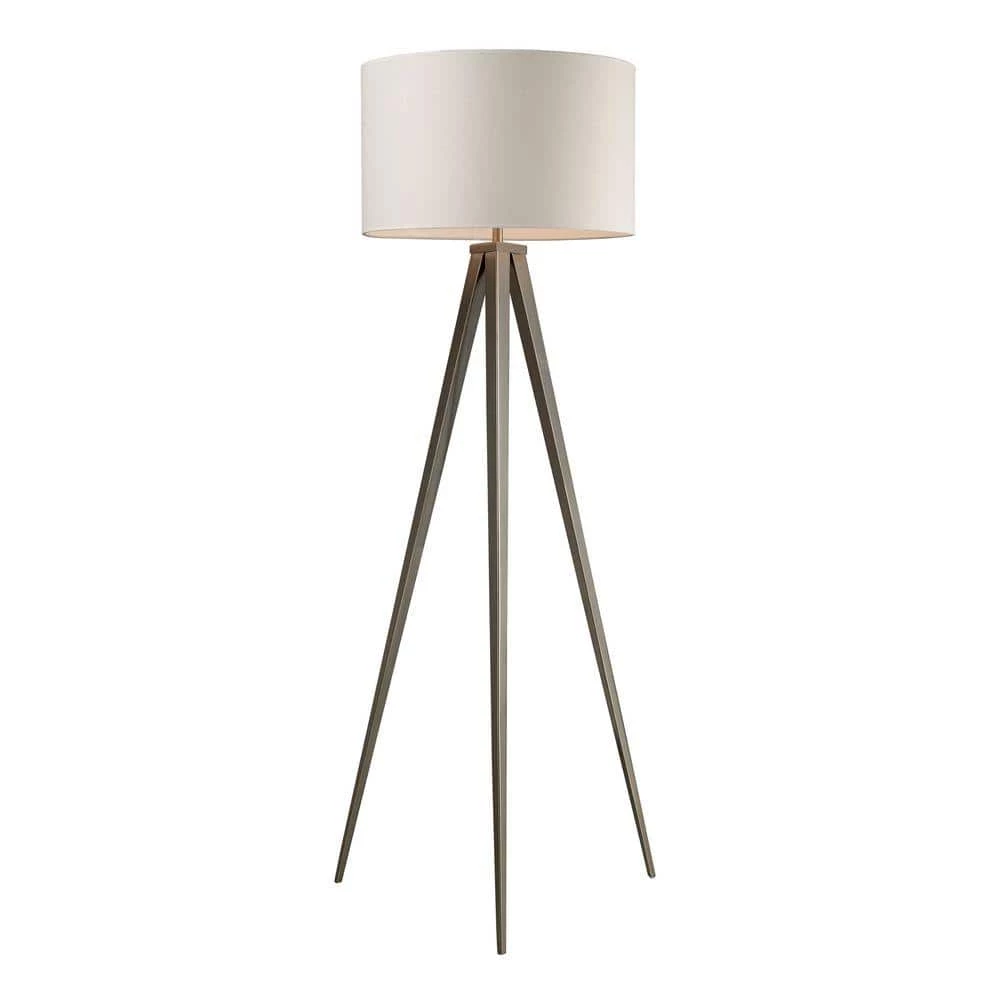 Salford 61 in. Satin Nickel Floor Lamp with Off-White Linen Shade by Titan Lighting 3 Salford 61 in. Satin Nickel Floor Lamp with Off-White Linen Shade by Titan Lighting