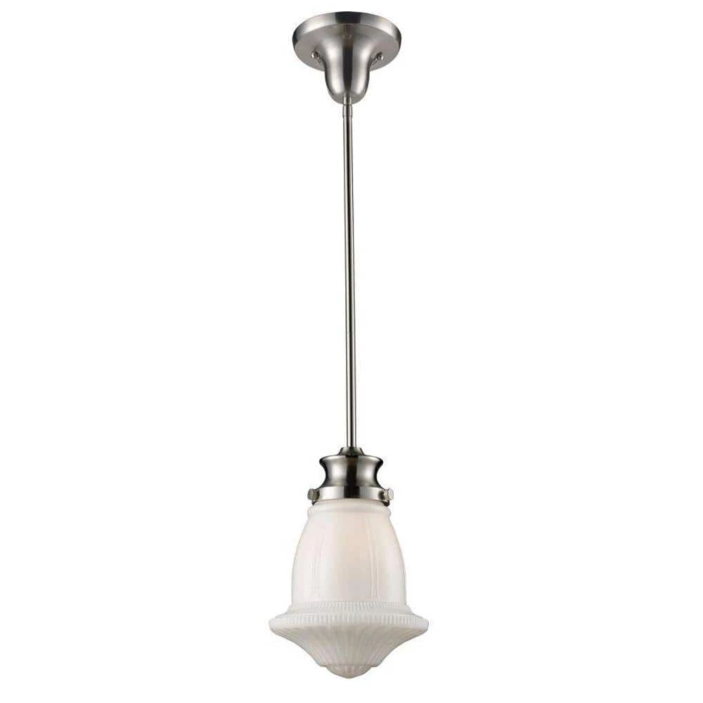 Schoolhouse Pendants 1-Light Satin Nickel Ceiling Mount Pendant by Titan Lighting 3 Schoolhouse Pendants 1-Light Satin Nickel Ceiling Mount Pendant by Titan Lighting