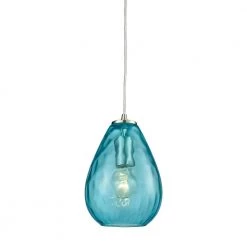 Lagoon 1-Light Satin Nickel with Aqua Water Glass Pendant by Titan Lighting