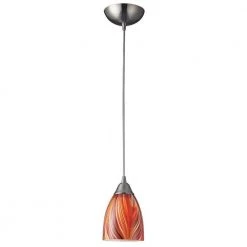 Arco Baleno 1-Light Satin Nickel Pendant with Multi Glass Shade by Titan Lighting