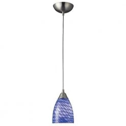 Arco Baleno 1-Light Satin Nickel Pendant with Sapphire Glass Shade by Titan Lighting