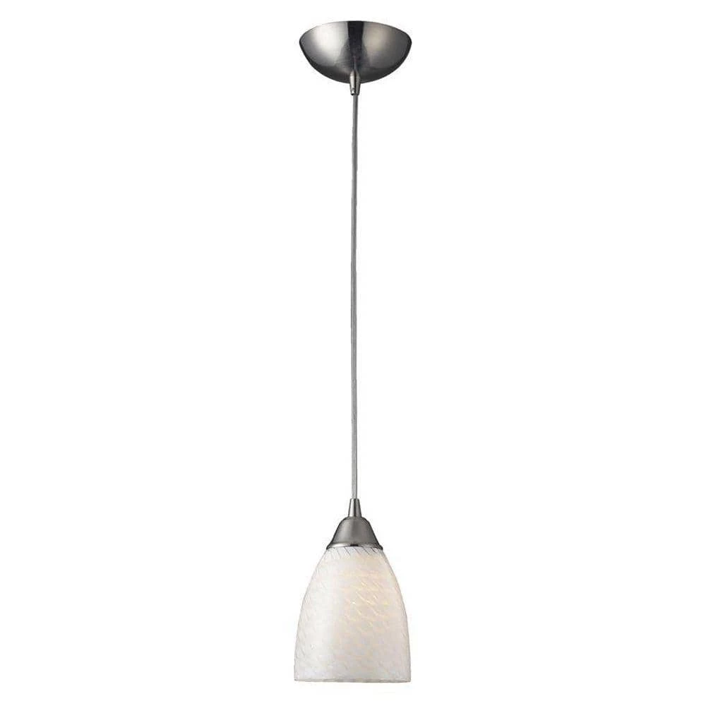 Arco Baleno 1-Light Satin Nickel Pendant with White Swirl Glass Shade by Titan Lighting 3 Arco Baleno 1-Light Satin Nickel Pendant with White Swirl Glass Shade by Titan Lighting