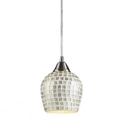 Fusion 1-Light Satin Nickel Pendant with Silver Mosaic Glass by Titan Lighting