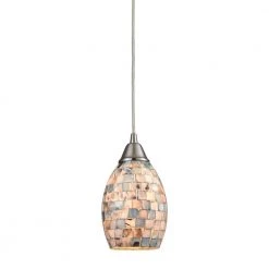 Capri 1-Light Satin Nickel and Gray Capiz Shell Pendant by Titan Lighting