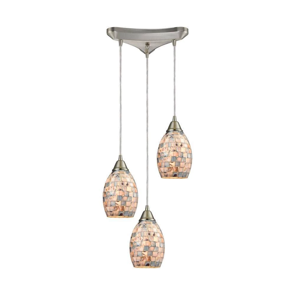 Capri 3-Light Satin Nickel and Gray Capiz Shell Pendant by Titan Lighting 3 Capri 3-Light Satin Nickel and Gray Capiz Shell Pendant by Titan Lighting