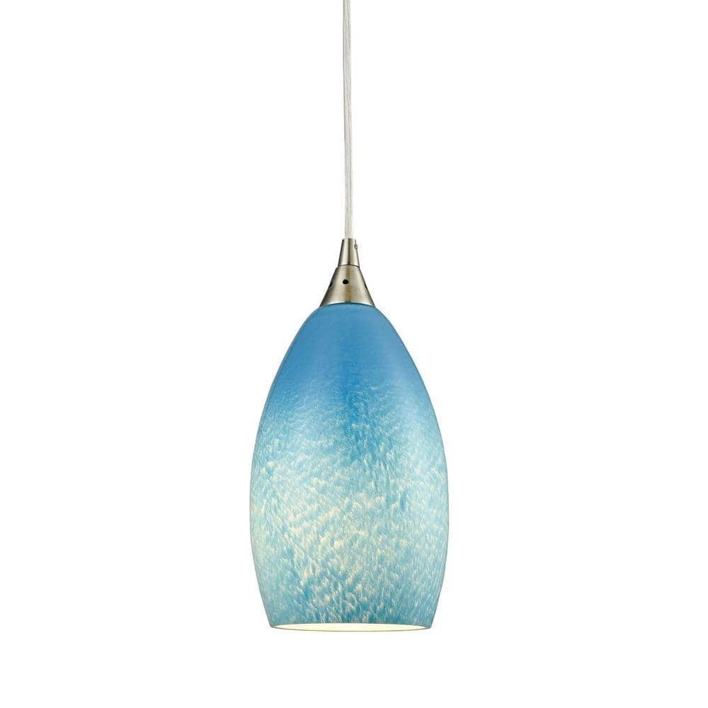 Earth 1-Light Satin Nickel Pendant with Sky Blue Glass by Titan Lighting 3 Earth 1-Light Satin Nickel Pendant with Sky Blue Glass by Titan Lighting