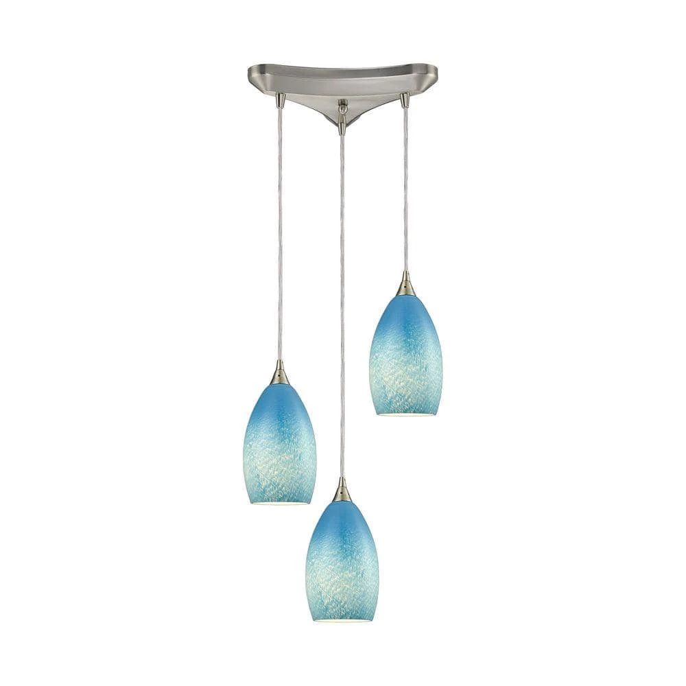 Earth 3-Light Satin Nickel Pendant with Sky Blue Glass by Titan Lighting 3 Earth 3-Light Satin Nickel Pendant with Sky Blue Glass by Titan Lighting