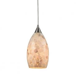 Capri 1-Light Satin Nickel and Capiz Shell LED Pendant by Titan Lighting